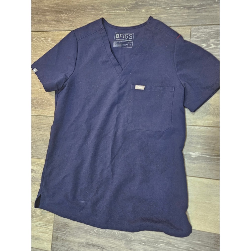 FIGS Technical Collection Women Navy Blue V-Neck Scrub Top Small